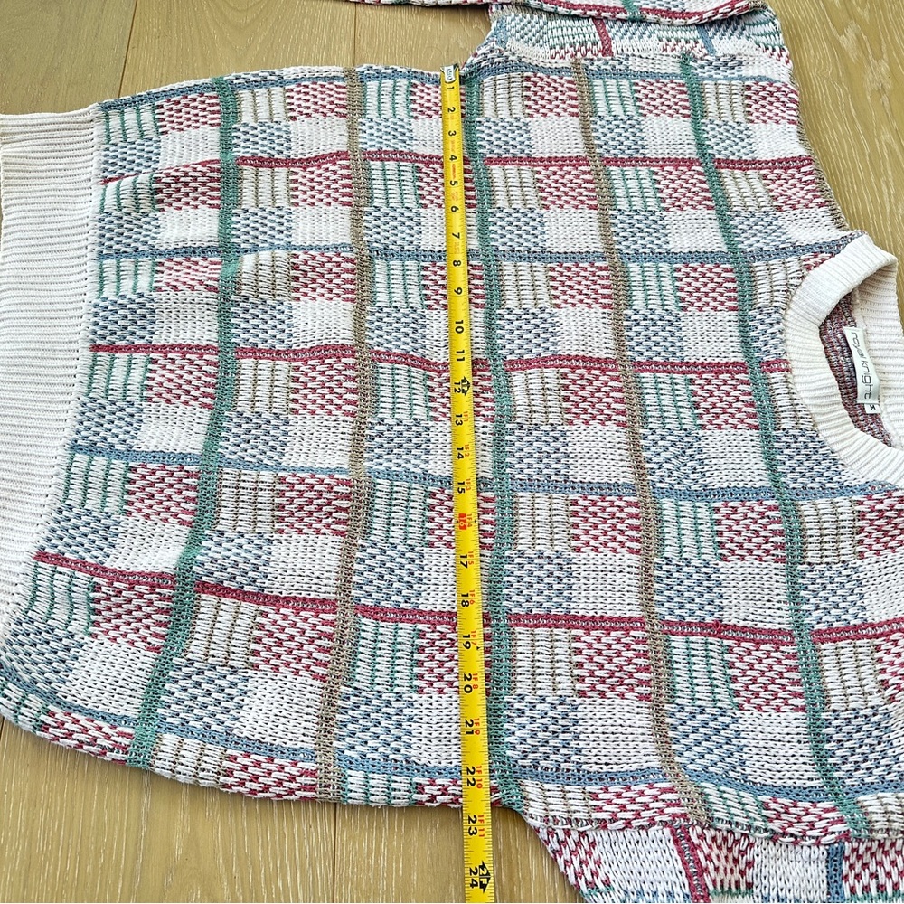80s 90s Royal Knight preppy geometric pastel sweater men's size M - Picture 3 of 7